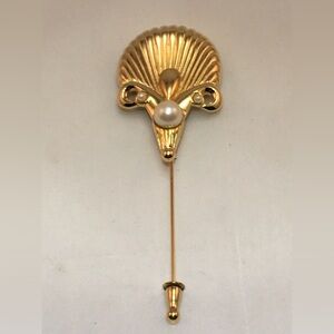 Monet Gold-tone Shell Stick Pin with Faux Pearl Accent